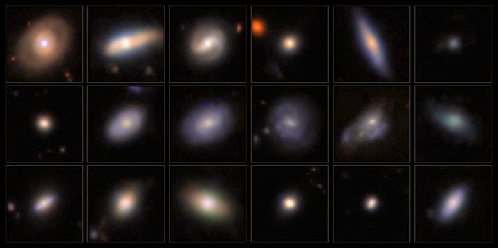 This mosaic shows a series of images featuring candidate dwarf galaxies hosting an active galactic nucleus, captured with the Subaru Telescope’s Hyper Suprime-Cam.