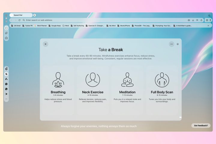 Opera Air web browser relaxation breathing exercises guided mediation.