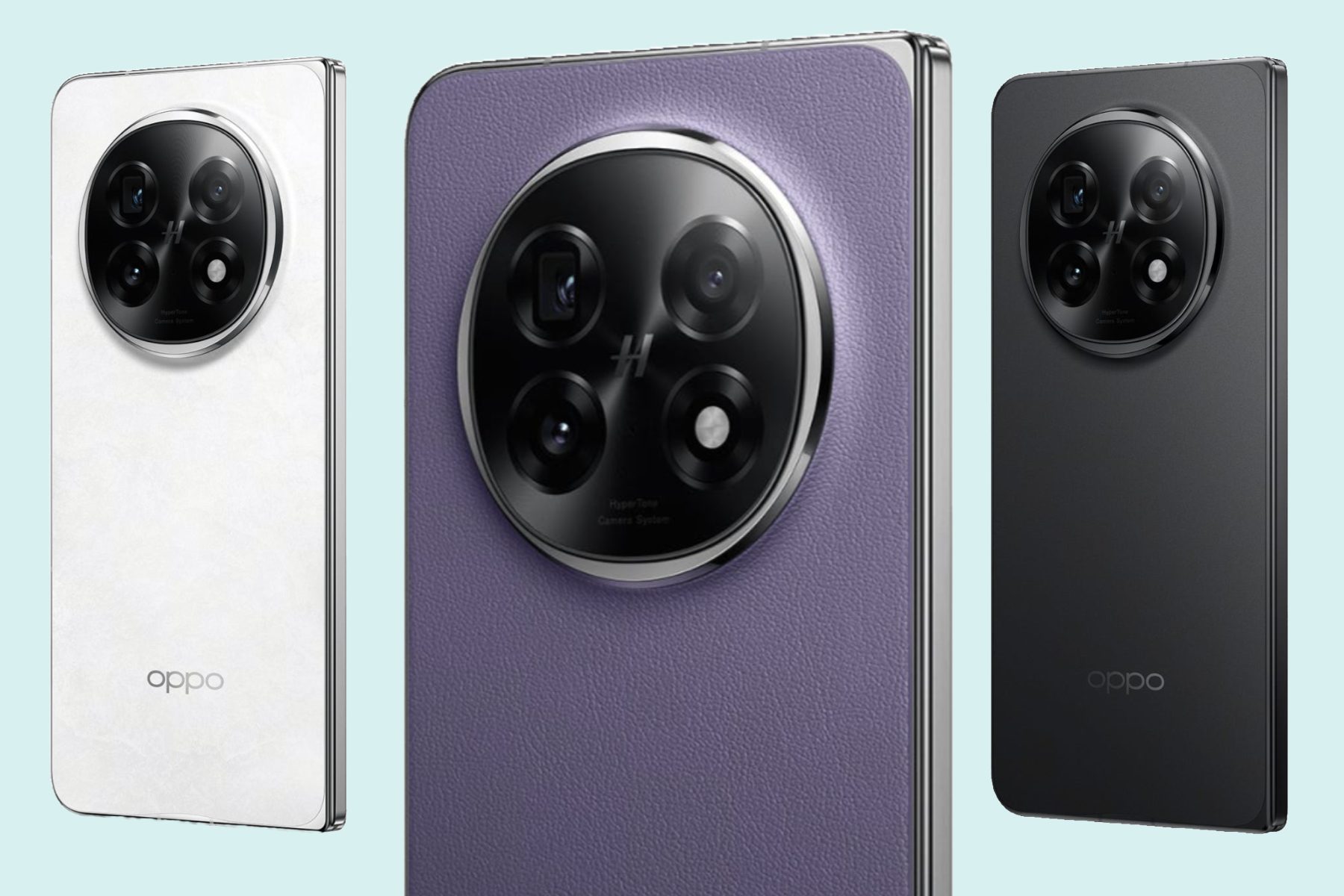 Oppo Find N5 in white, purple, and black.