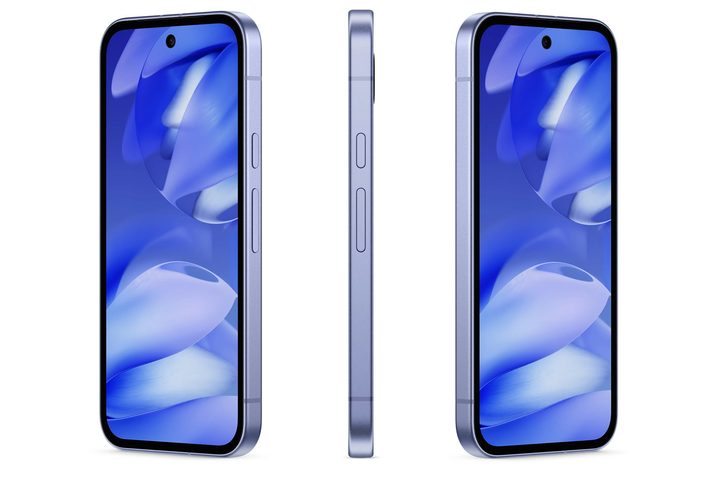 Google Pixel 9a iris purple leaked image showing sides and button layout.
