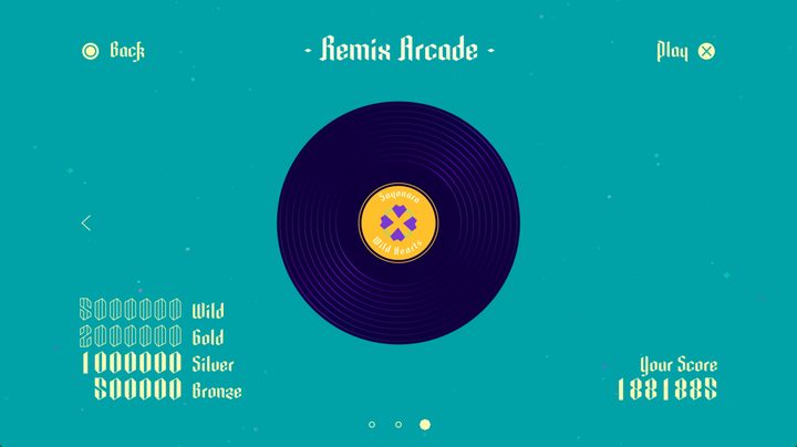 Sayonara Wild Hearts menu showing the Remix Arcade mode with a record