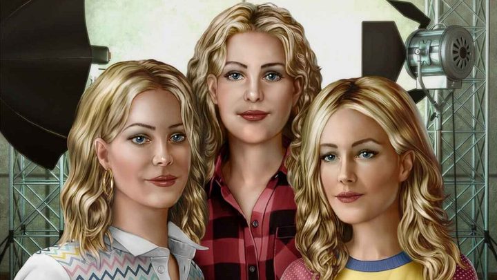 An in-game photo of three sisters, all blonde, standing next to each other.