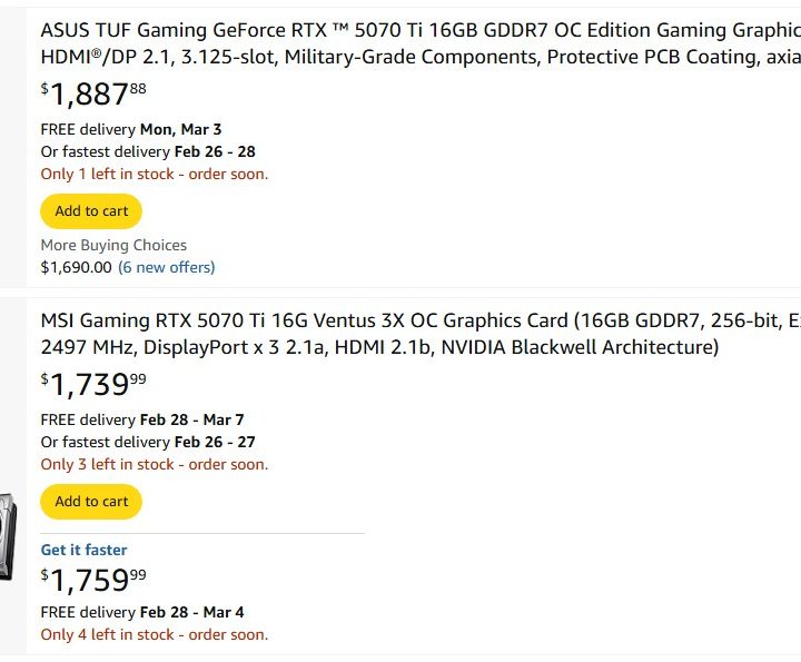 RTX 5070 Ti listings.