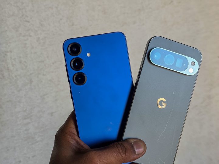 The Galaxy S25 Plus and Pixel 9 Pro next to each other