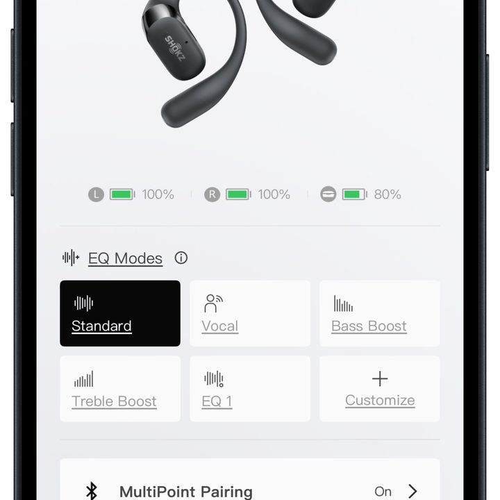 Shokz app for iOS: home page.