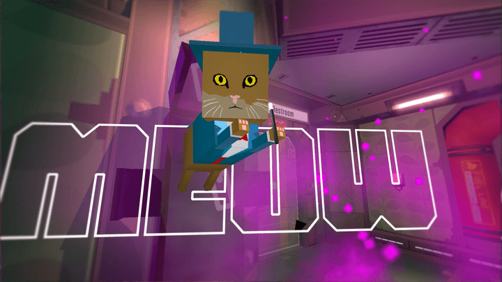 A cat jumps over the word meow in Skin Deep.