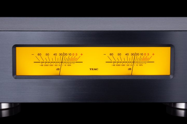 The TEAC AP-507 power amplifier's VU meters.
