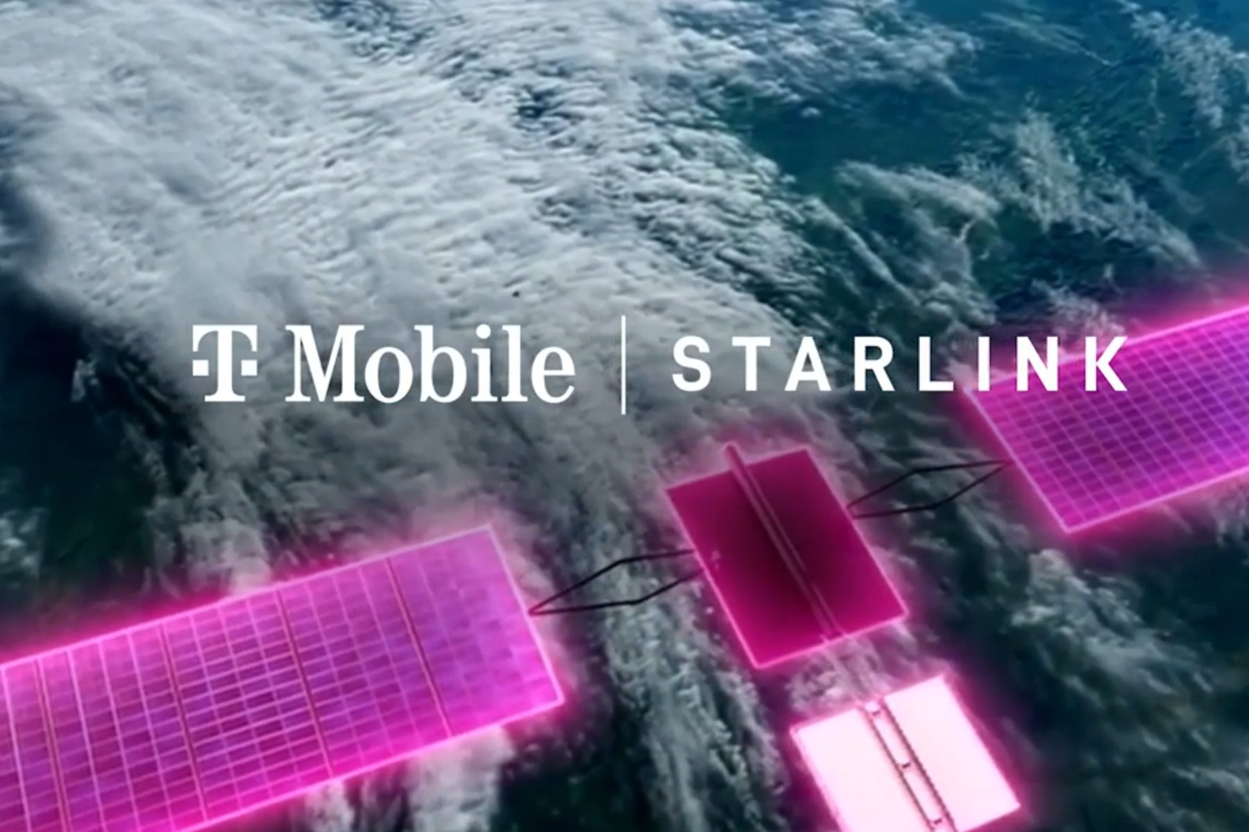Branding view of T-Mobile Starlink service showing a satellite above Earth.
