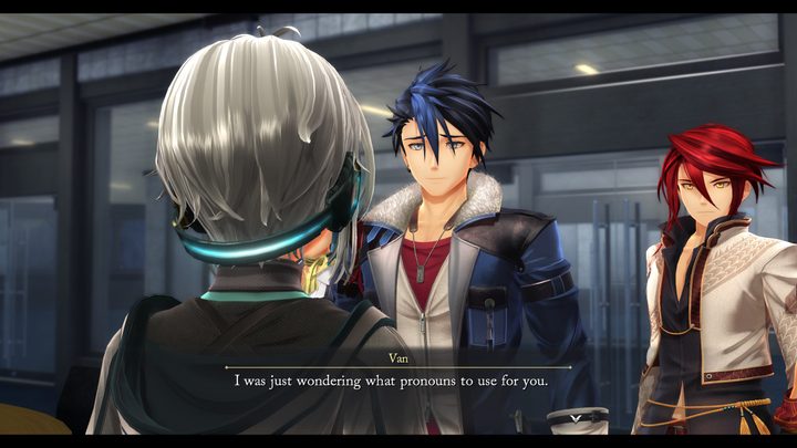 A character asks another their pronouns in Trails Through Daybreak.