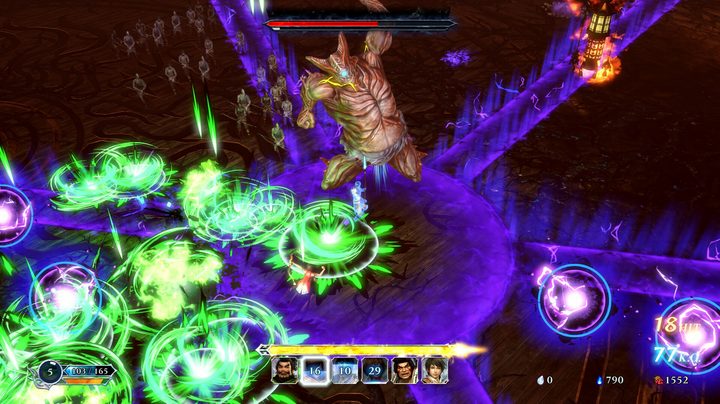 A character fights a boss in Warriors: Abyss.