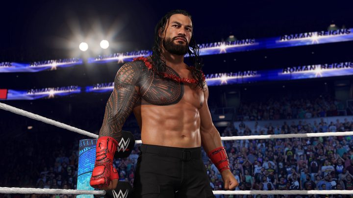 Roman Reigns stands inside a ring in WWE 2K25.