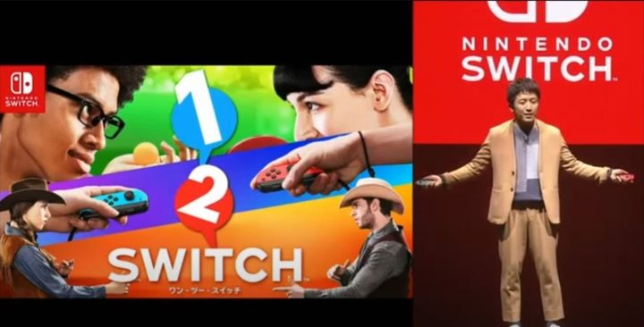 A Nintendo developer presents 1-2 Switch on stage.
