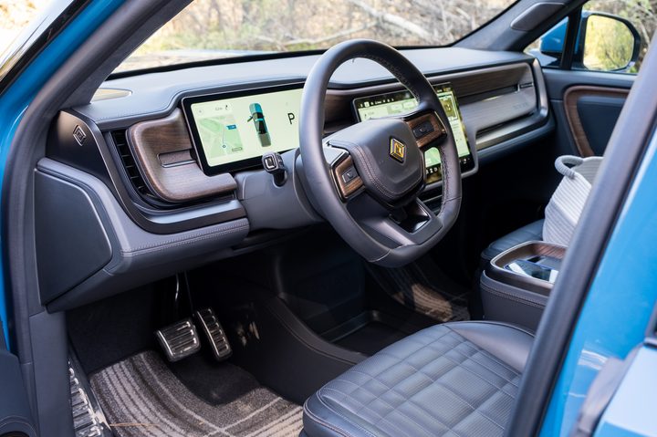 The driver's seat of a 2025 Rivian R1T