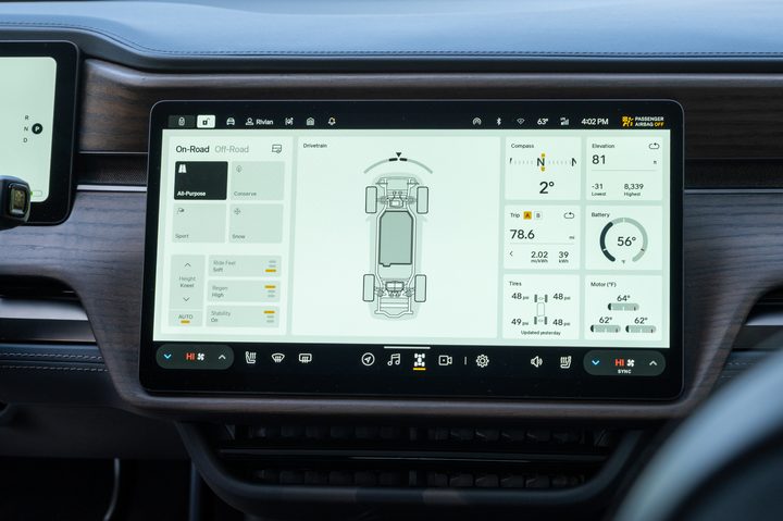 The infotainment display of a 2025 Rivian R1T