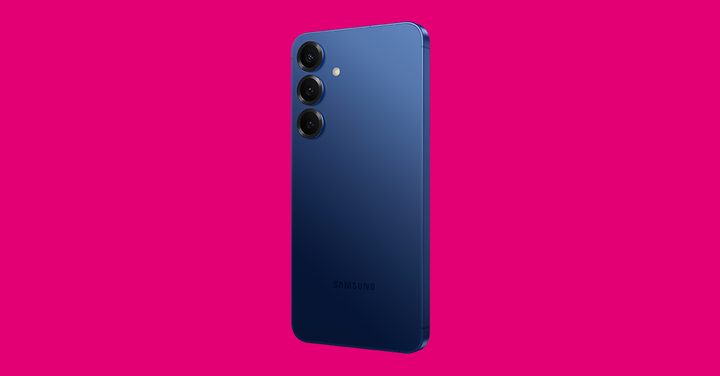 Back of Samsung S25+ on a red backgroun