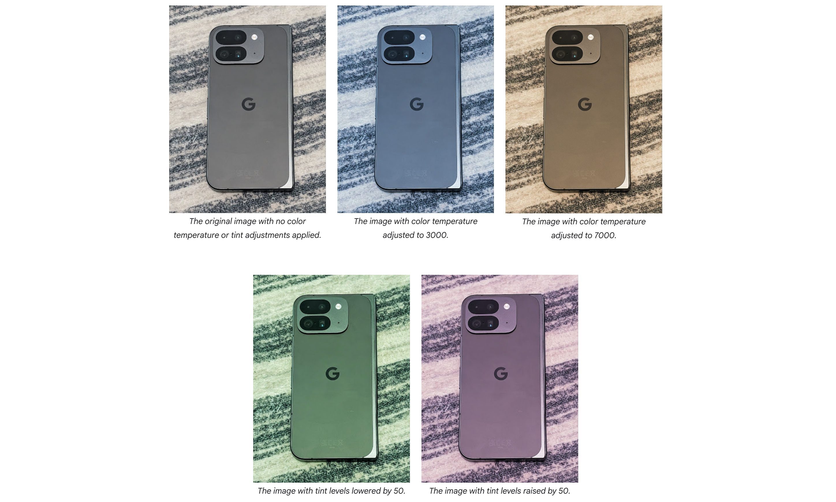 Hue and color temperature settings for camera video recording in Android 16.