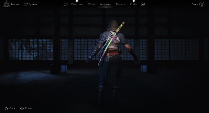 Naoe showing off her equipment in Assassin's Creed Shadows.