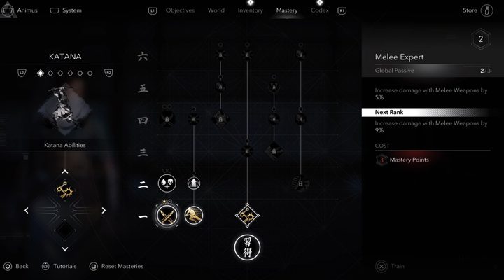 Naoe's skill tree in Assassin's Creed Shadows.