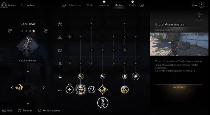 Yasuke's skill tree in Assassin's Creed Shadows.
