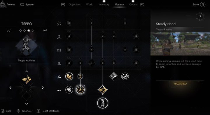 Yasuke's skill tree in Assassin's Creed Shadows.