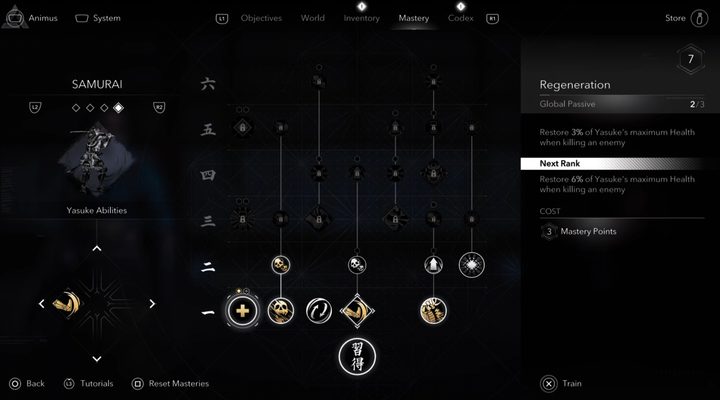 Yasuke's skill tree in Assassin's Creed Shadows.