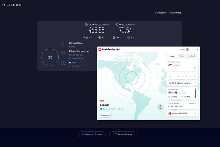 Bitdefender's VPN is quite fast at nearby locations.
