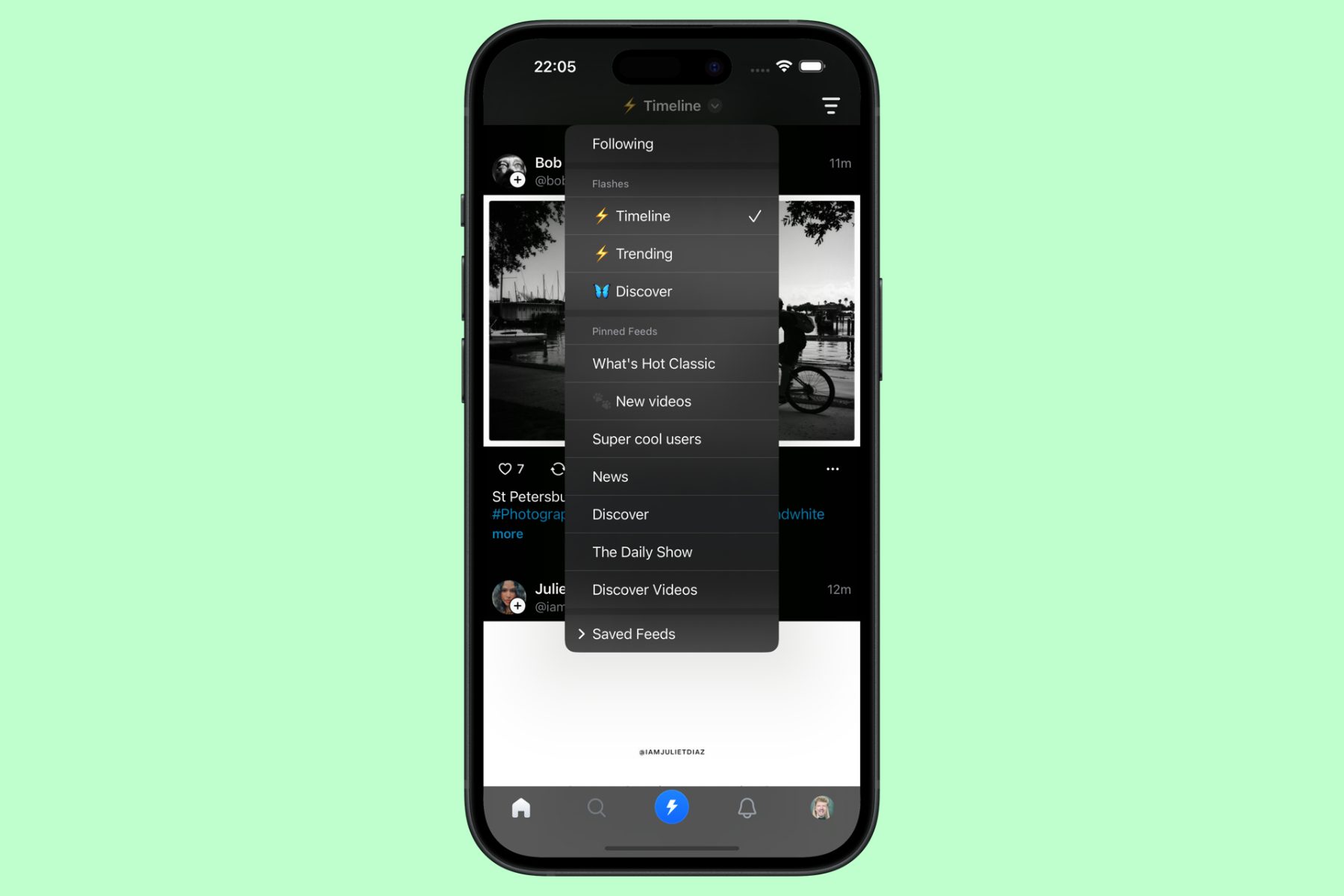 Feed controls on Flashes app.