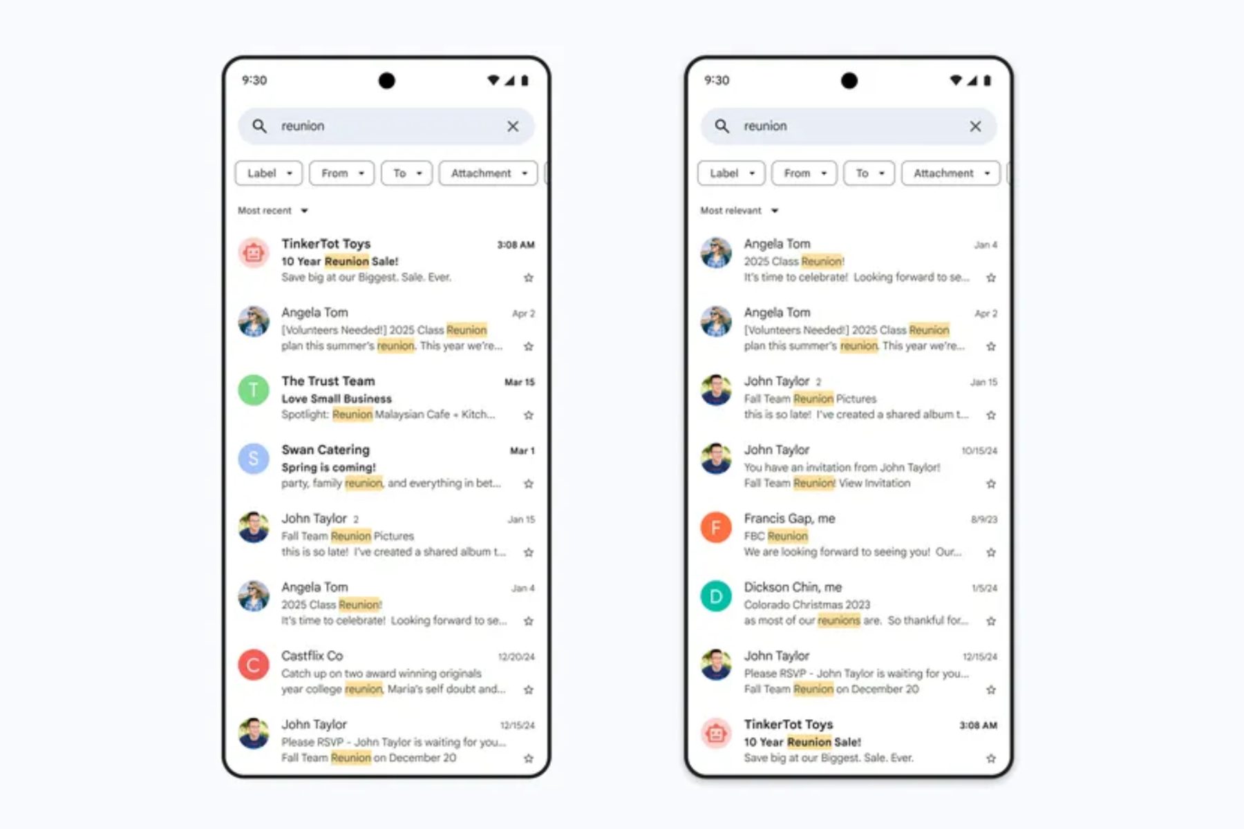 The updated Search system in Gmail.