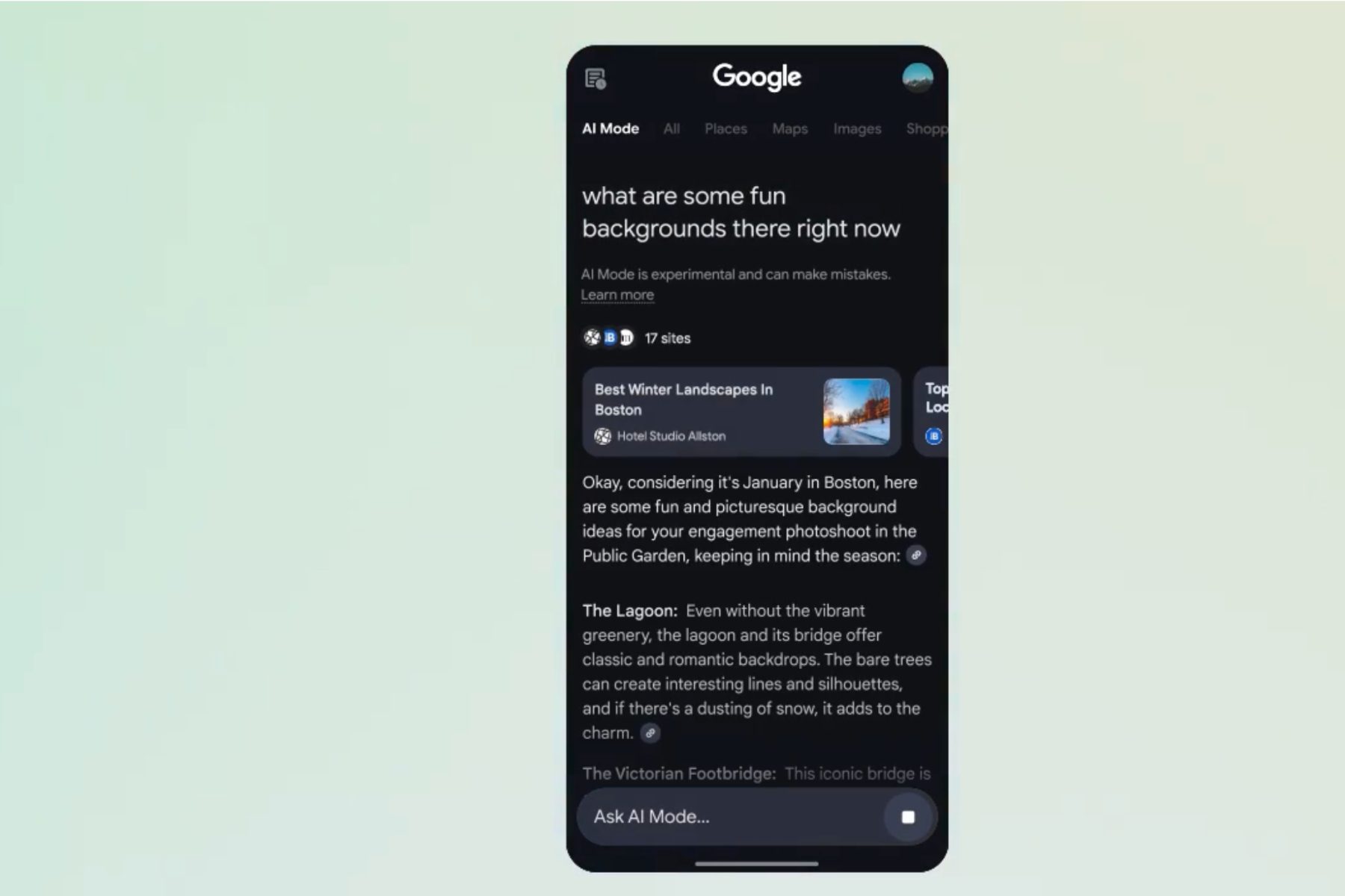 Google AI Mode on mobile.