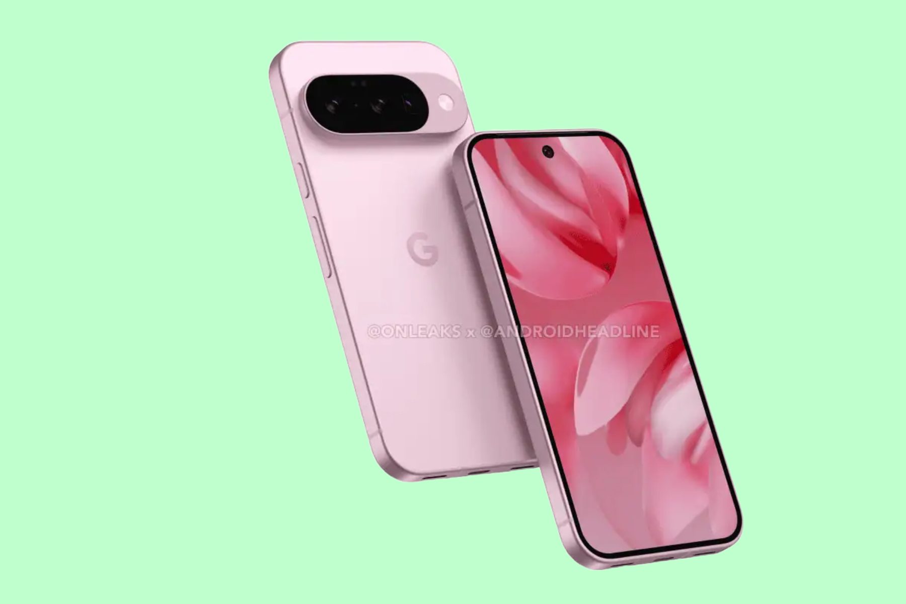 Leaked render of Google Pixel 10 angled view from front and back.
