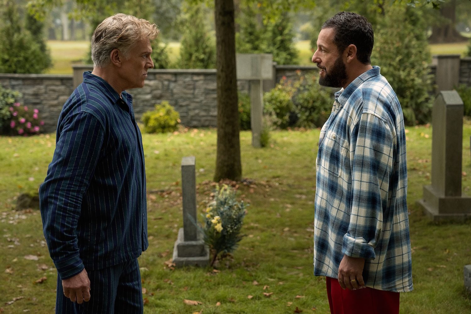Happy Gilmore and Shooter McGavin stand across from one another in Happy Gilmore 2.