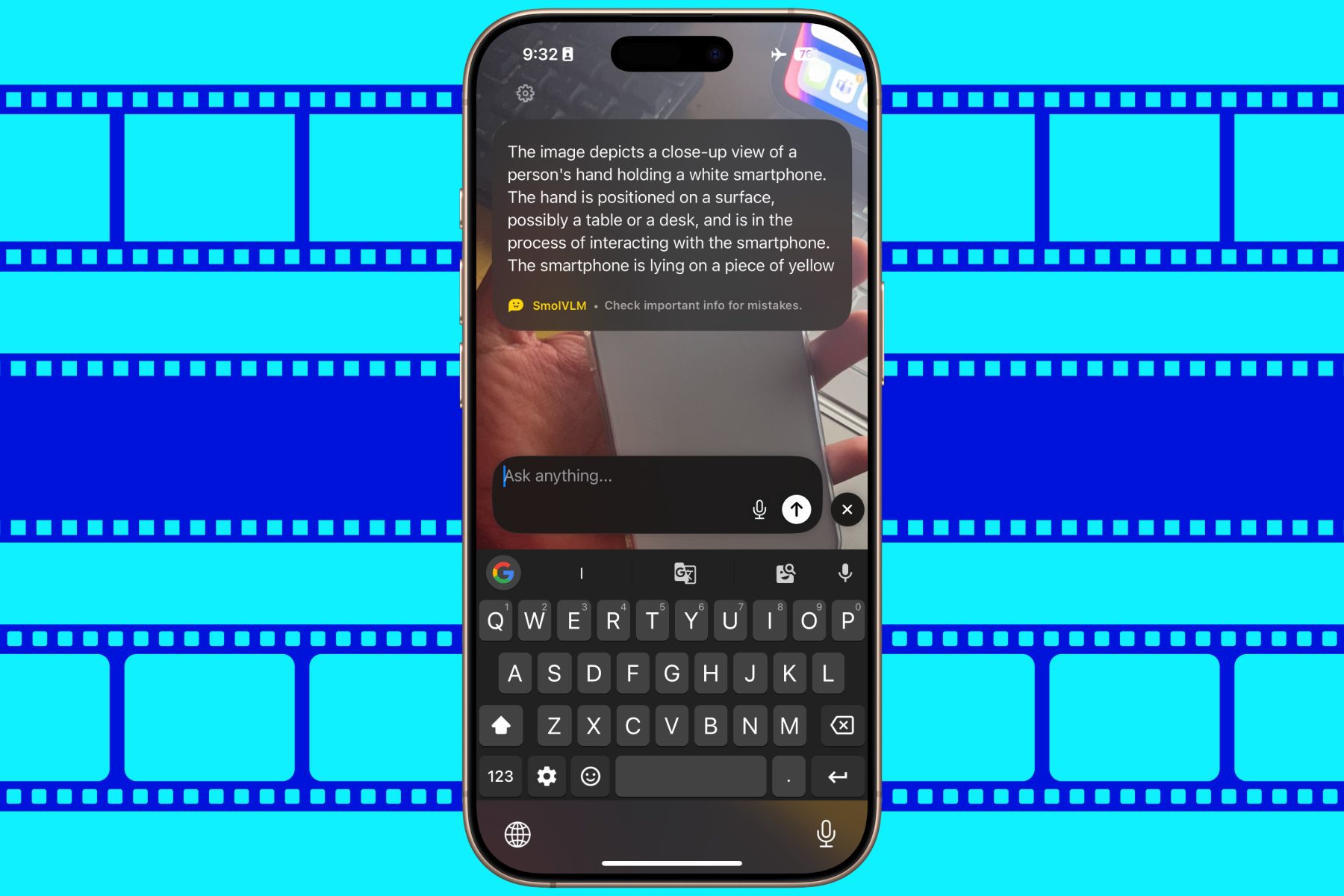 Running HuggingSnap app on iPhone.