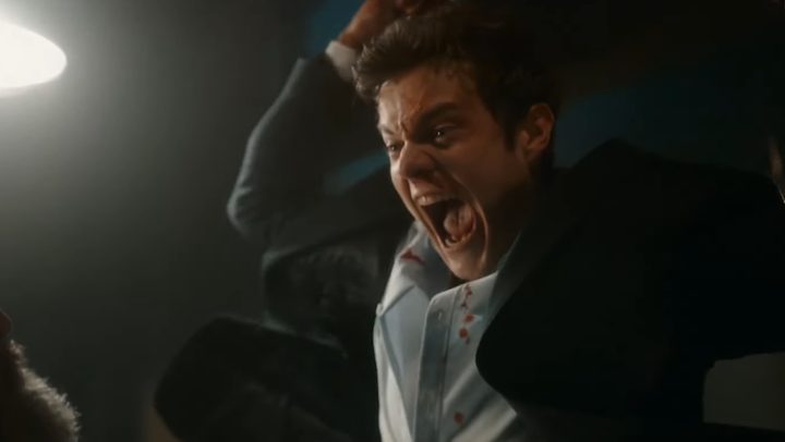 Jack Quaid attacking someone in "Novocaine."