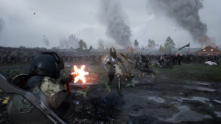 A knight getting shot with an ak47 in Kingmakers.
