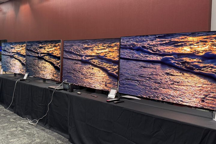 A lineup of TVs at LG's 2025 reviewer workshop.