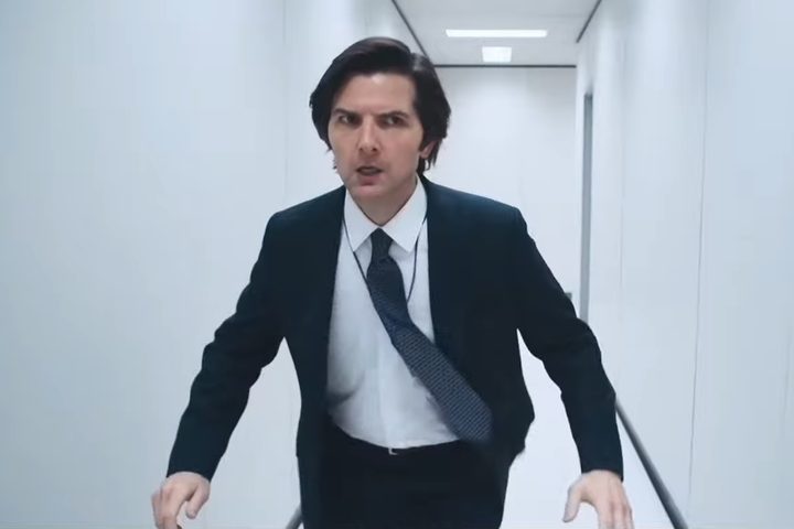 Mark running through the hallways of Lumon's severed floor in "Severance."