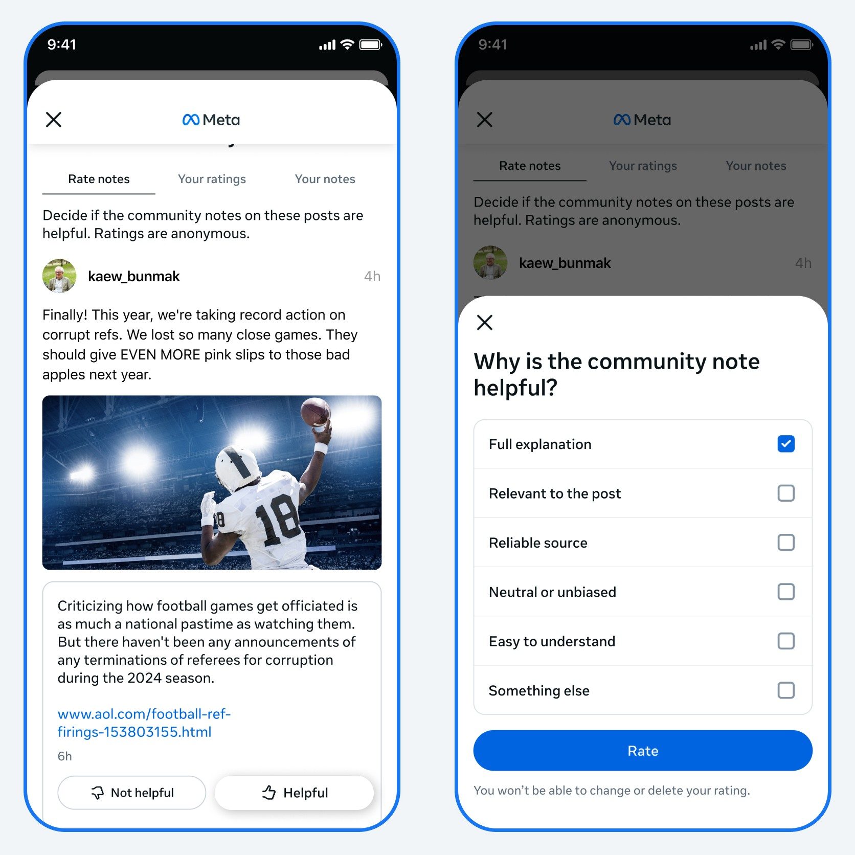 Meta Community Notes rating system.