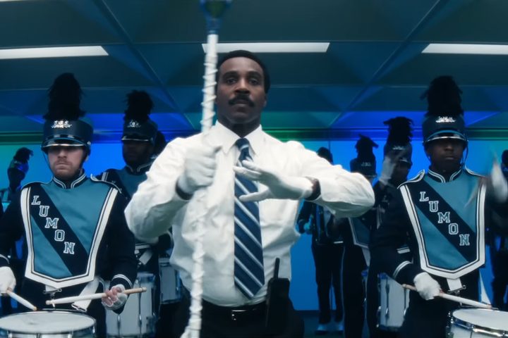 Milchick dancing with a marching band in "Severance"