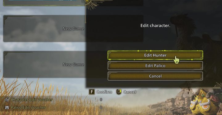 The character edit screen in Monster Hunter Wilds.
