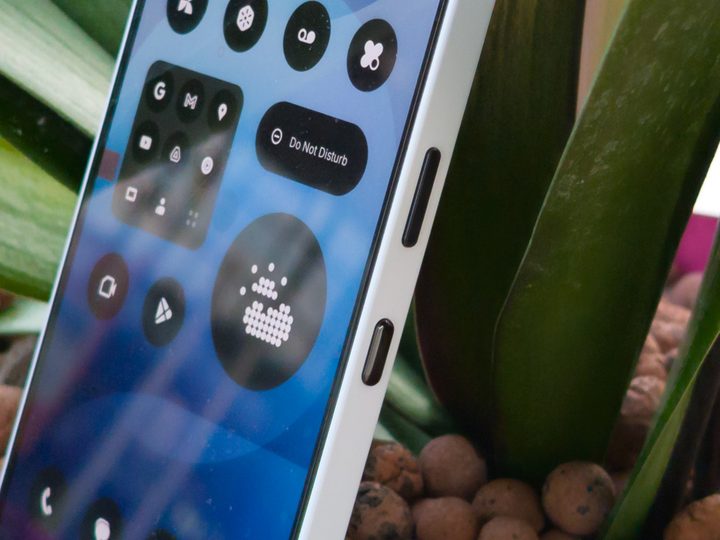 Power and Essential AI key buttons on the Nothing Phone 3a in White