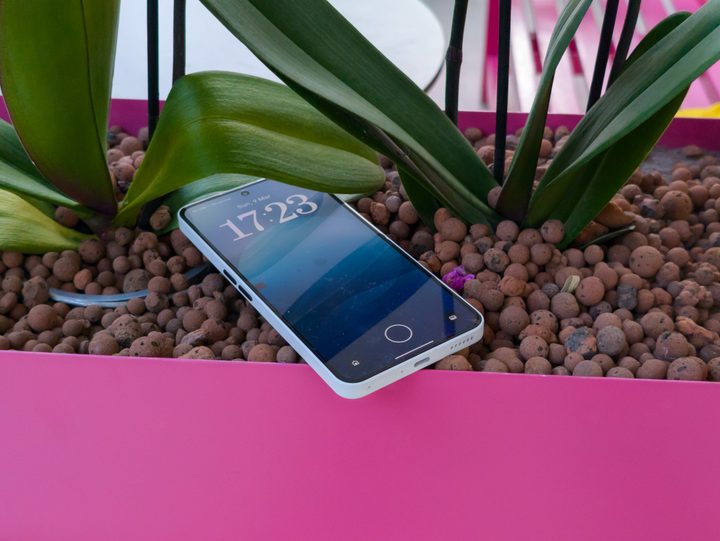 Nothing Phone 3a in White Fingerprint reader, USB-C port and SIM tray