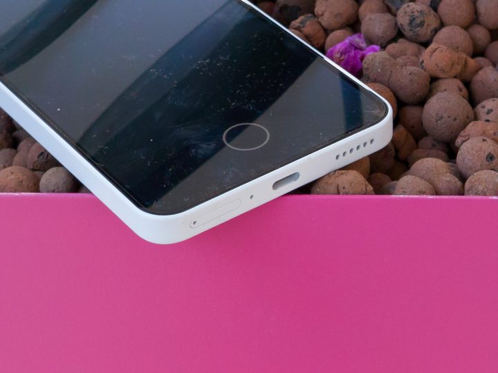 Nothing Phone 3a in White Fingerprint reader, USB-C port and SIM tray