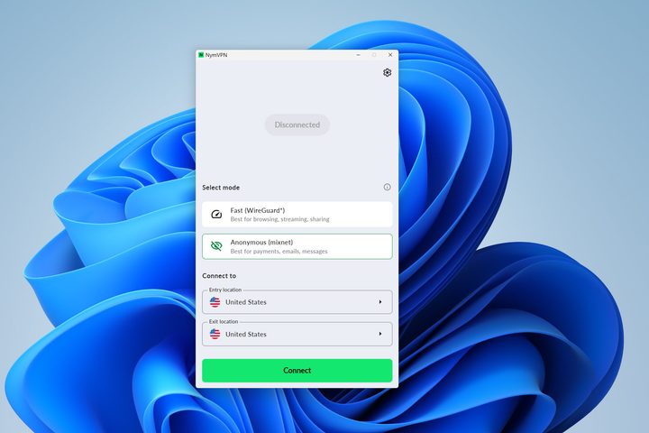 NymVPN has a clean and simple user interface.