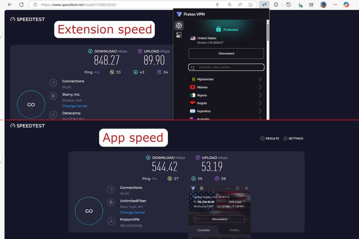 Proton VPN's browser extension was much faster than its Windows app.