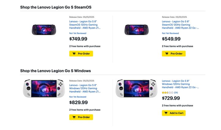 Best buy screenshot Legion Go S preorders.