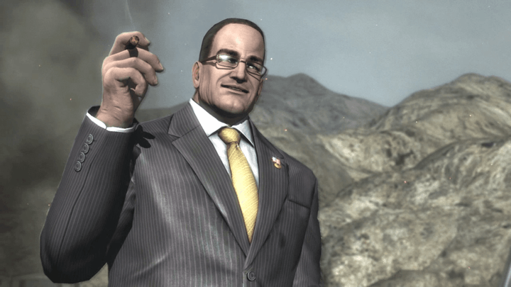 Senator armstrong smoking a cigar in Metal Gear Rising.