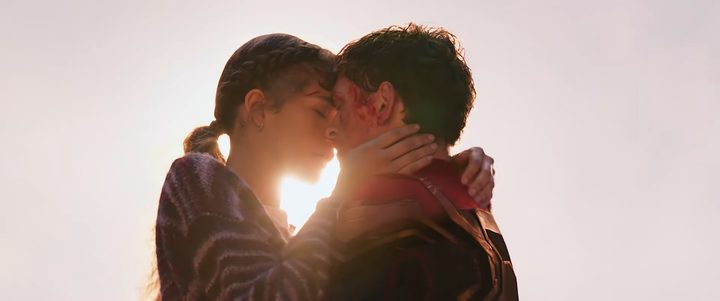 Peter and MJ holding each other in "Spider-Man: No Way Home."