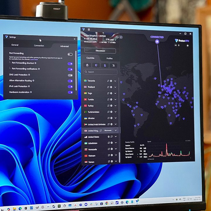 proton vpn review the 2025 app is open on a pc monitor