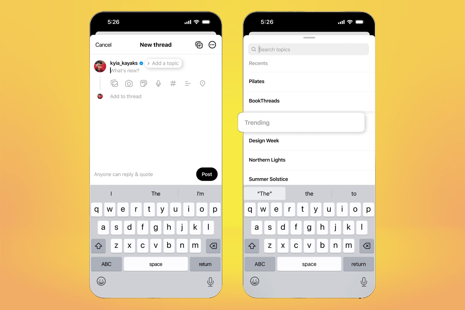 Adding topics to Threads post.