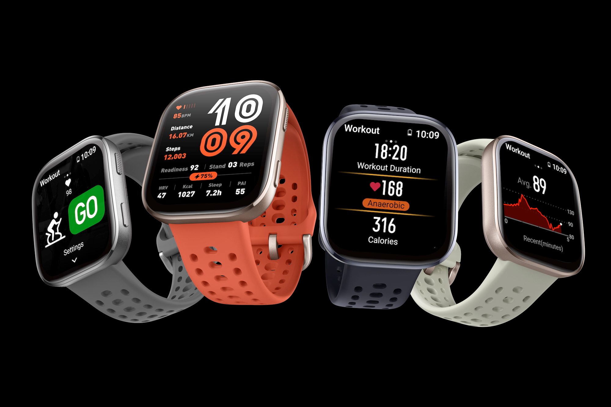 The Amazfit Bip 6 smartwatch color options.